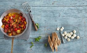 Ingredients for bruschetta with tomato ragout