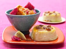 Coconut flan with a cactus fig salad