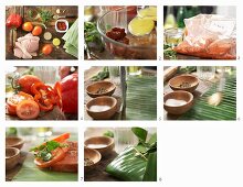 Swordfish in a banana leaf being made