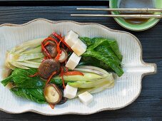 Braised baby bok choy with tofu and shiitake mushrooms