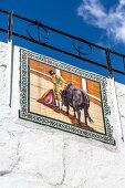 A tiled mural on the wall of the bullring in Mijas Pueblo, Andalusia, Spain