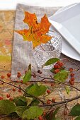 Fall diner celebration in the country, leaf place card