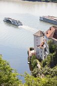 The view from the Veste Oberhaus fortress to the Veste Niederhaus fortress in Passau, Bavaria, Germany