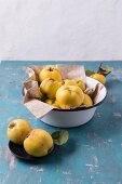 Quinces in an enamel bowl