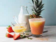 Strawberry and pineapple smoothie with milk