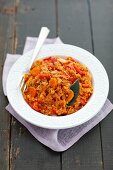 Sauerkraut braised with lentils, carrot and pepper (vegetarian)