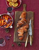 Goose breast with pumpkin and red onion