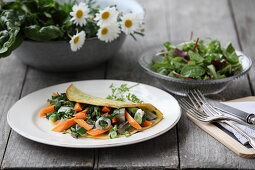 Chervil omelette filled with chard and carrot