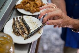 Grilled sardines in a tapas bar in Madrid, Spain