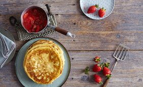 Pancakes with strawberry compote
