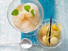 Marinated melon balls with champagne granita