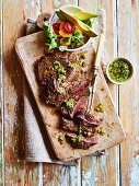 Grilled skirt steak with jalapeno salsa