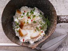 Risotto with smoked curd, chives and dill