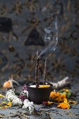 Homemade incense sticks and herb bouquets for burning