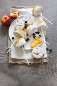 Nectarine and blueberry ice lollies
