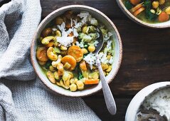 Coconut curried chickpeas with carrots and cashews, gluten-free, vegan
