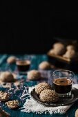 Tahini cookies, set on a vintage wooden table