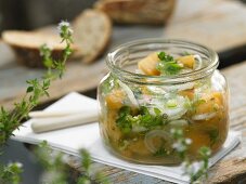 Grilled melon relish with honey and spring onions