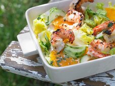 Lukewarm shrimp and cucumber salad