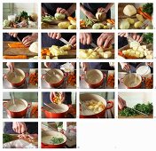 How to make Schnüsch (milk and vegetable stew with ham, Northern Germany)
