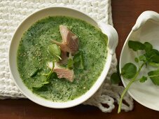 Watercress soup with smoked trout