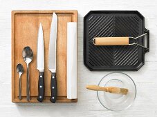 Kitchen utensils for making a roast beef sandwich
