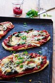 Flatbread with beetroot, cheese and basil