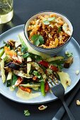 Bulgur wheat with trail mix and coconut vegetables