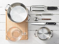 Kitchen utensils for making potato and vegetable soup