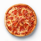 Heart shape sliced Pepperoni Pizza on white background