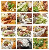 How to make a chicken fillet in foil with artichokes, tomatoes and zucchini