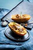 Stuffed spaghetti squash with tomatoes and cheese