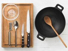 Kitchen utensils for wok dishes with meat