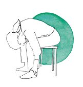 Illustration einer Frau bei Rückengymastik-Übung 'Kutschersitz'