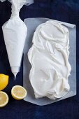 Ingredients for making pavlova with lemon curd