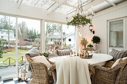 Festive decorations in cosy conservatory