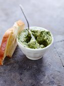 Herb butter spread with sliced white bread