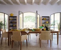 Set wooden table in Mediterranean dining room