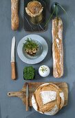 Various breads and fresh herbs