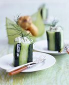 Cucumber filled with cream cheese and dill
