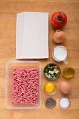 Ingredients for puff pastry parcels filled with mince