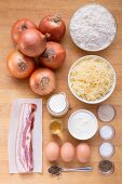 Ingredients for onion cake with bacon
