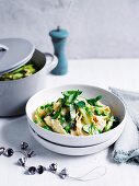 Pasta with kale, broad beans and broccoli