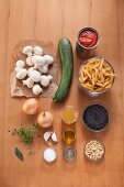 Ingredients for zucchini and lentil bolognese (Vegan)