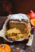 Pumpkin bread, partly sliced