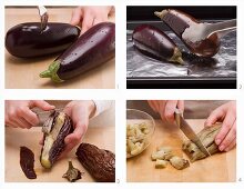 Vegan aubergine dip being made
