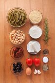 Ingredients for Greek vegetable bake with feta