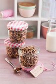 Crunchy muesli in glass jars