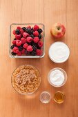 Ingredients for making spelt and fruit muesli