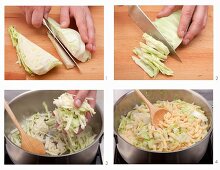 Preparing a cabbage and spaetzle dish